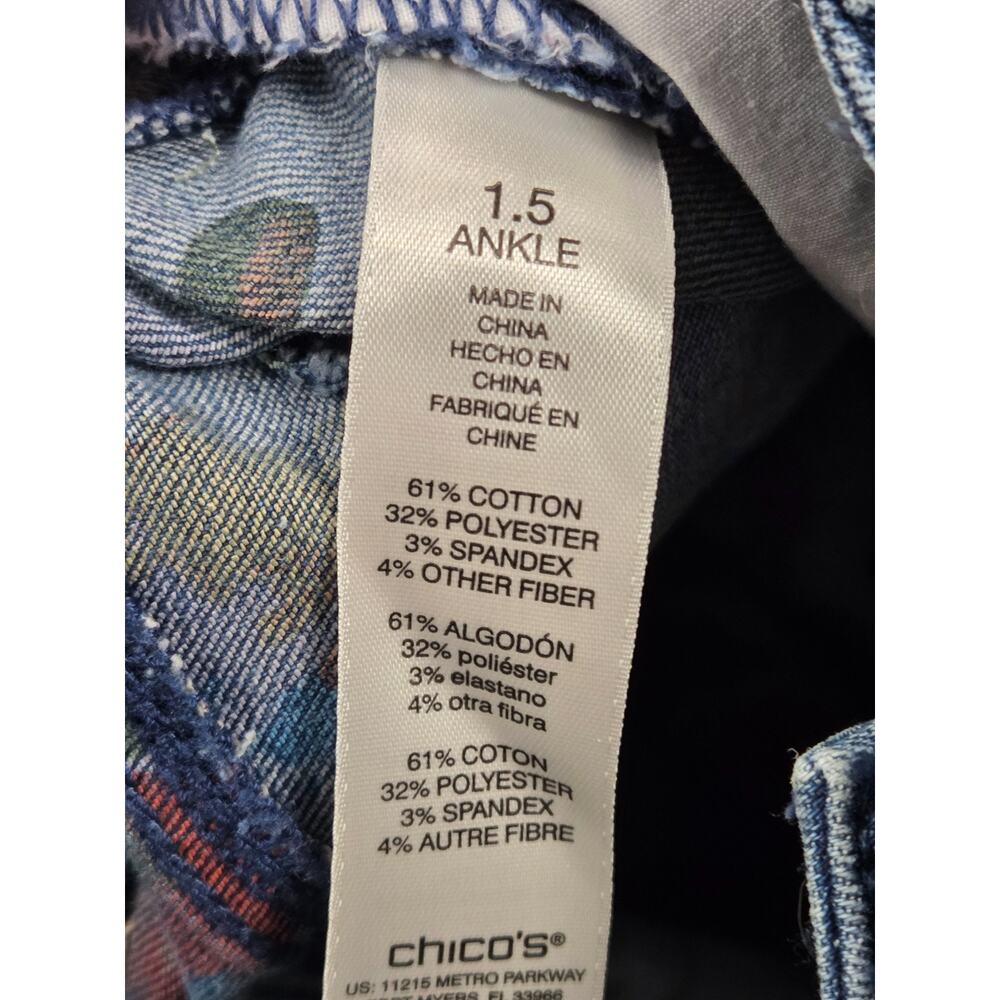 Chico's Perfect Stretch Girlfriend Floral Print Cuffed Slim Leg Jeans 1.5 - 10 - Picture 5 of 6